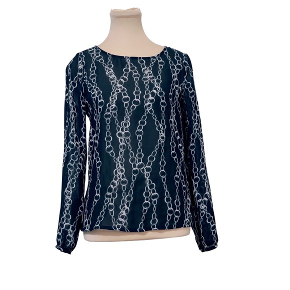 Banana Republic Tops - Banana Republic Women‎ Petite XXS Black White Chain Print Keyhole Back Blouse
